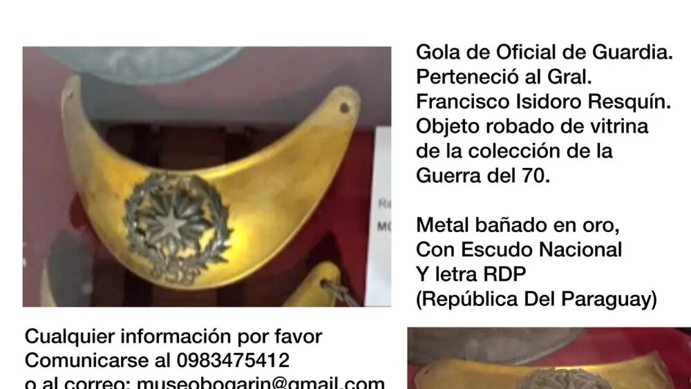 Denuncian robo de insignia militar de la Guerra de la Triple Alianza