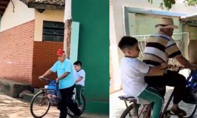 PJC: Sobre una bicicleta, abuelo busca a su nieto de la escuela y es viral