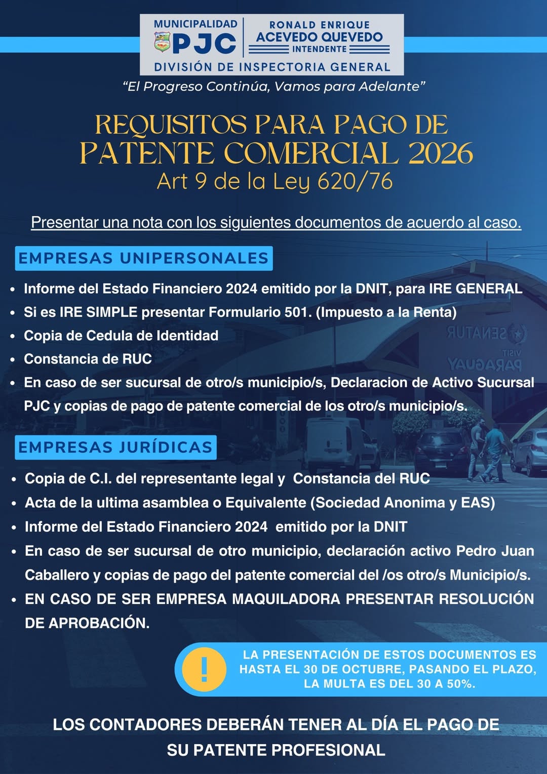 PJC: Requisitos para Pagos de Patente Comercial 2026 Empresas Unipersonales Jurídicas