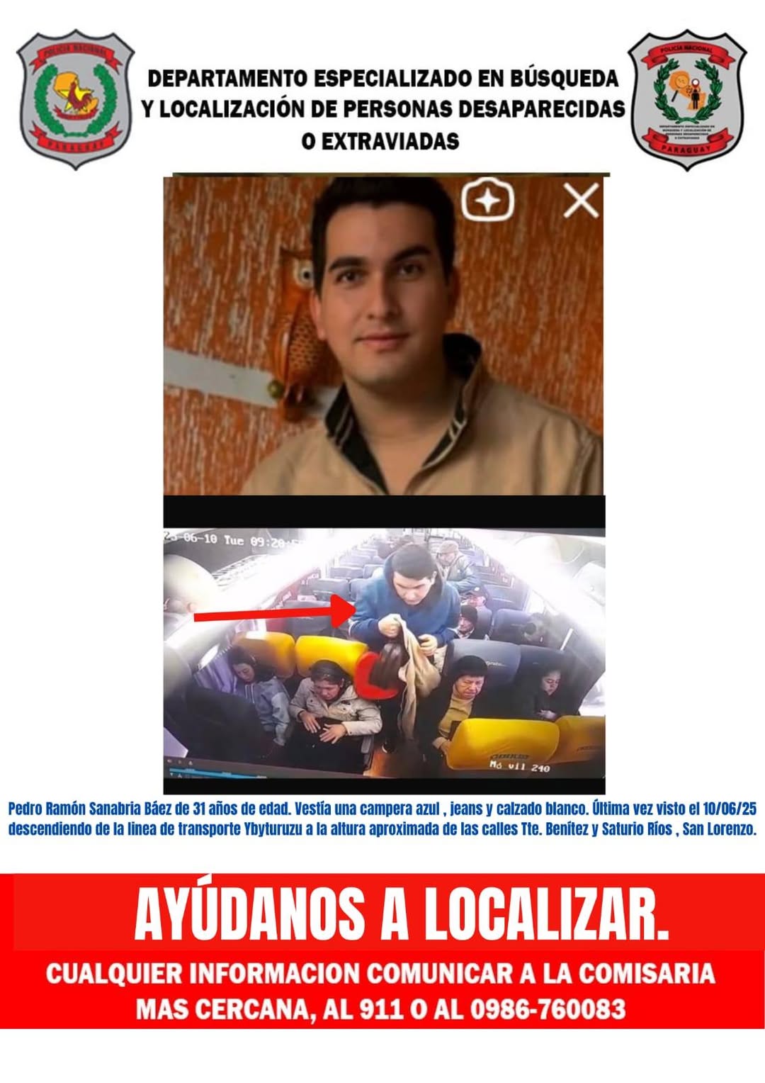 Solicitamos ayuda urgente para localizar a Pedro Ramón Sanabria Báez
