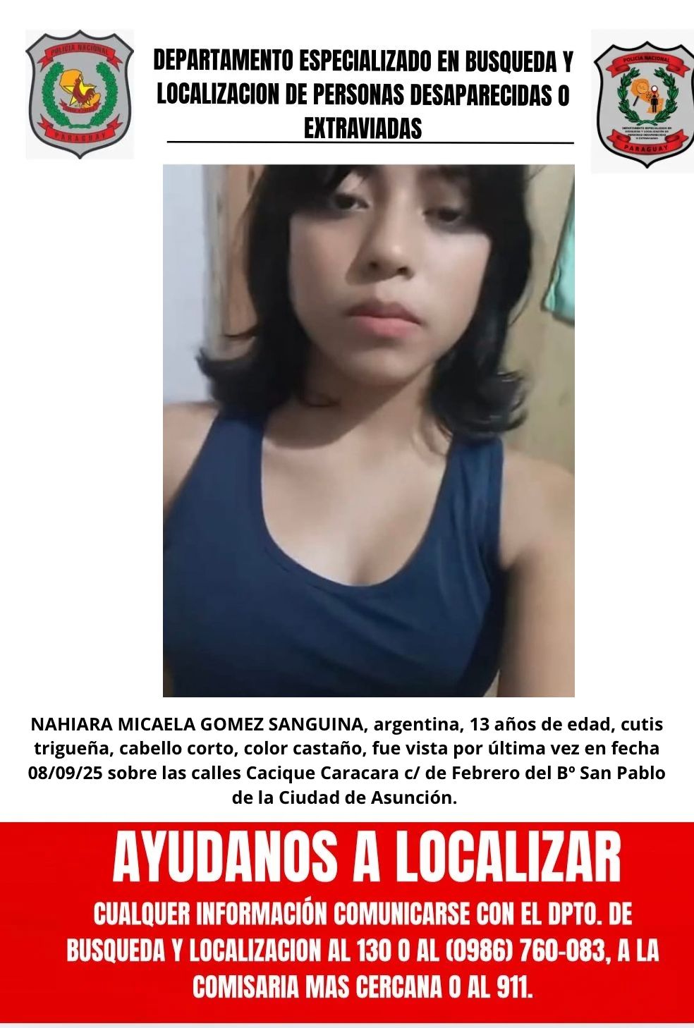 Ciudadanía, necesitamos tu ayuda para encontrar a Nahiara Micaela