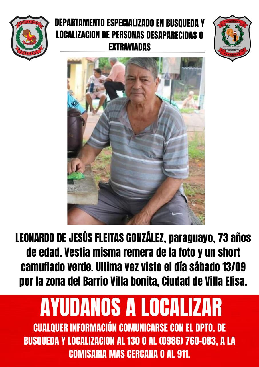 Ciudadanía solicitada para localizar a Leonardo Fleitas, desaparecido en Villa Elisa