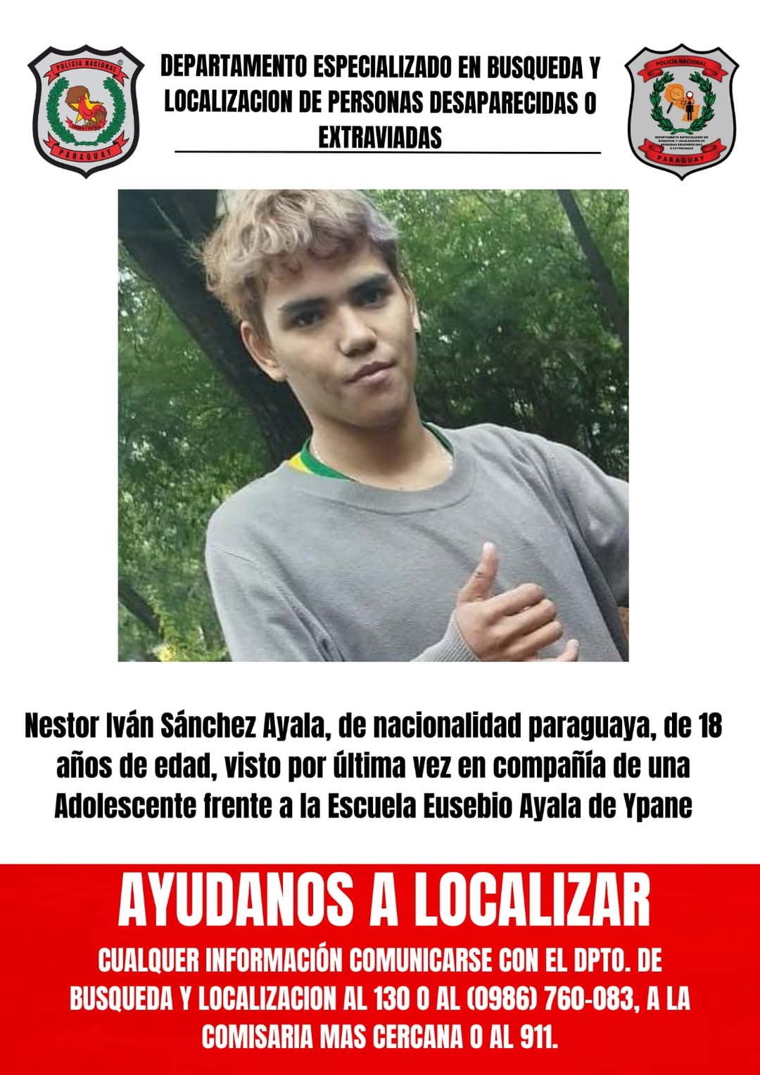 Se solicita ayuda urgente para localizar a Nestor Sánchez.