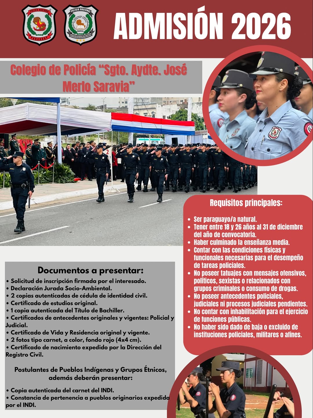 Admisión 2026: Convocatoria Colegio de Policía Sargento Ayudante José Merlo Saravia