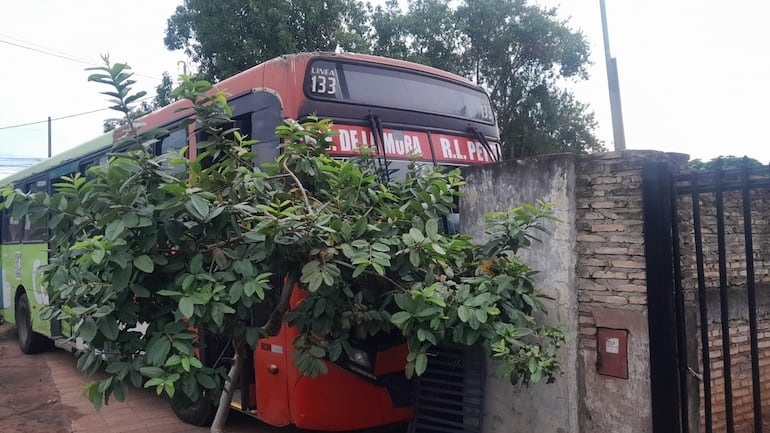 Chofer de bus se desmaya y choca contra una casa en Ñemby