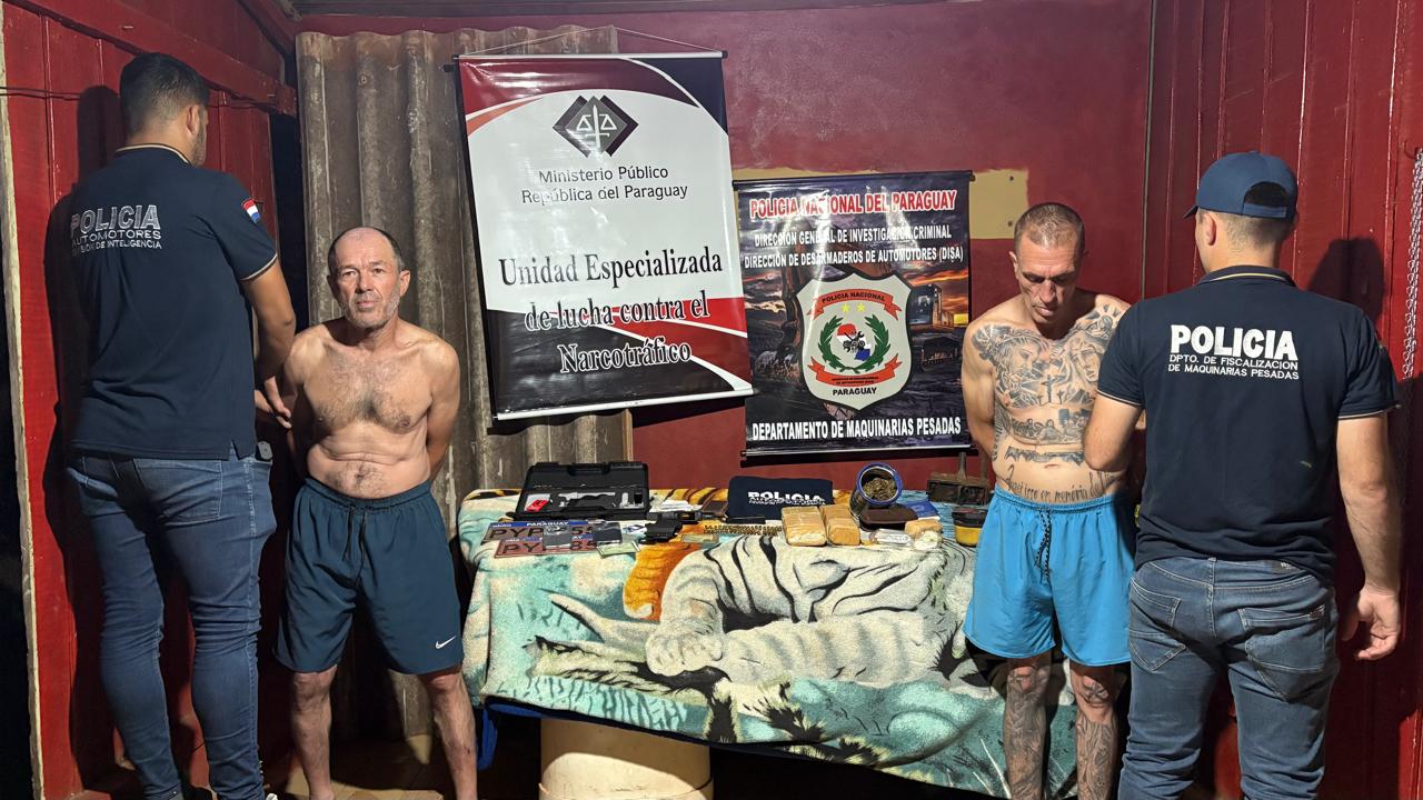Operativo fiscal y policial en Capitán Bado: dos brasileños detenidos e incautación de drogas, armas y vehículos